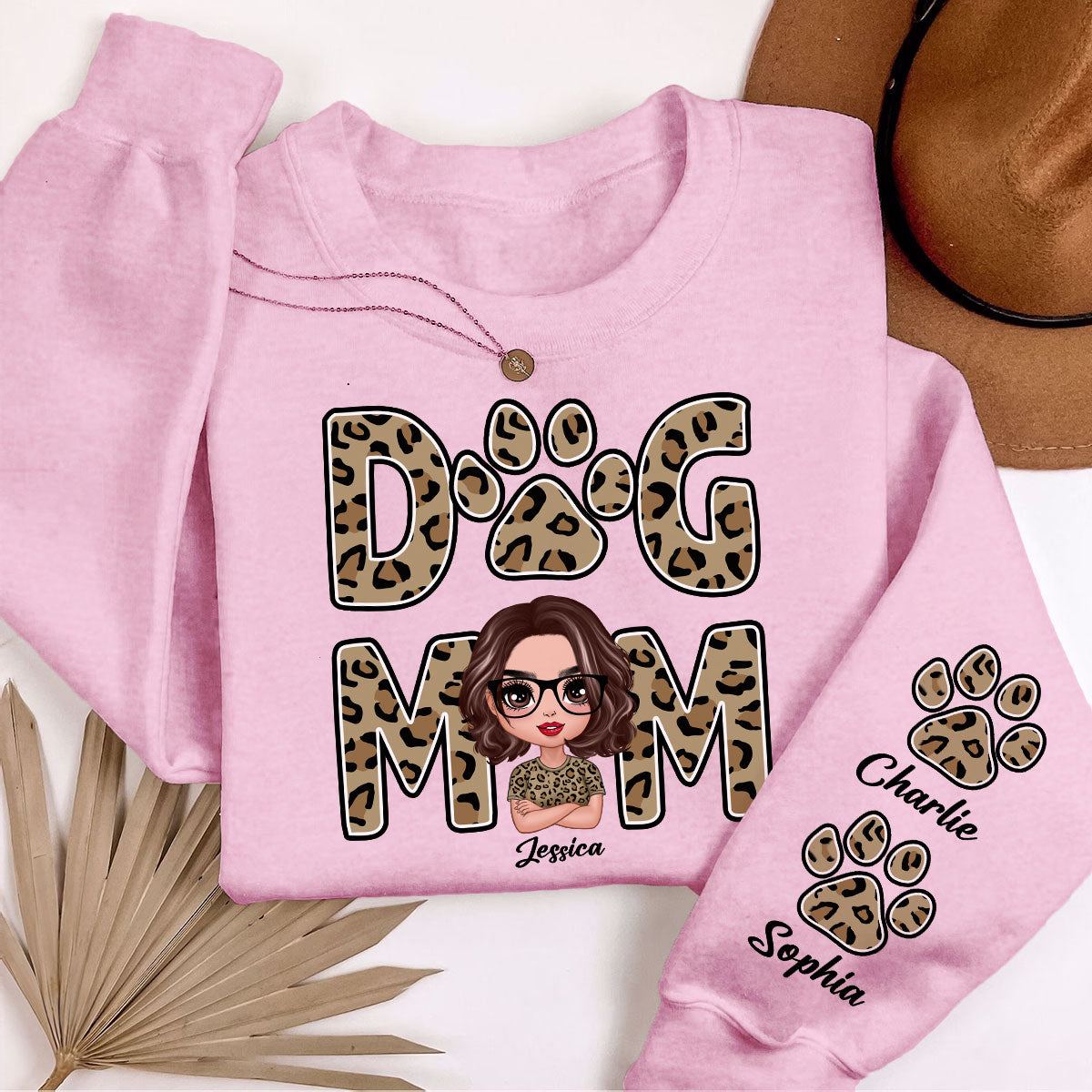 Leopard Dog Mom Gift For Dog Lovers Personalized Sleeve Printed Sweatshirt