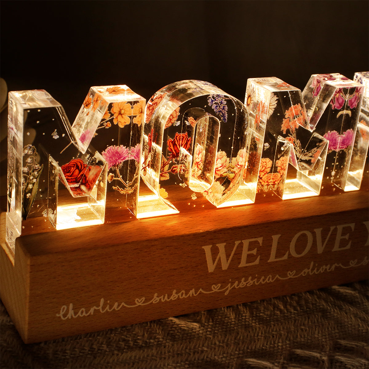 Custom Birth Month Flower - Personalized Acrylic Block Plaque LED Night Light - Gift for Mom, Gift for Grandma, Gift for Wife