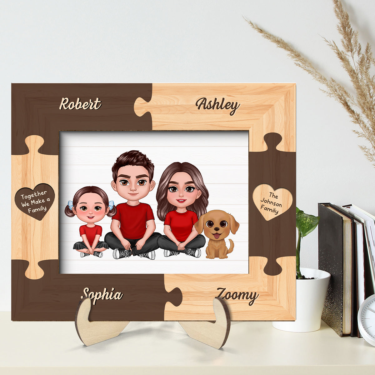 Family Crossed Legs Puzzle Frame Personalized 2-layer Wooden plaque