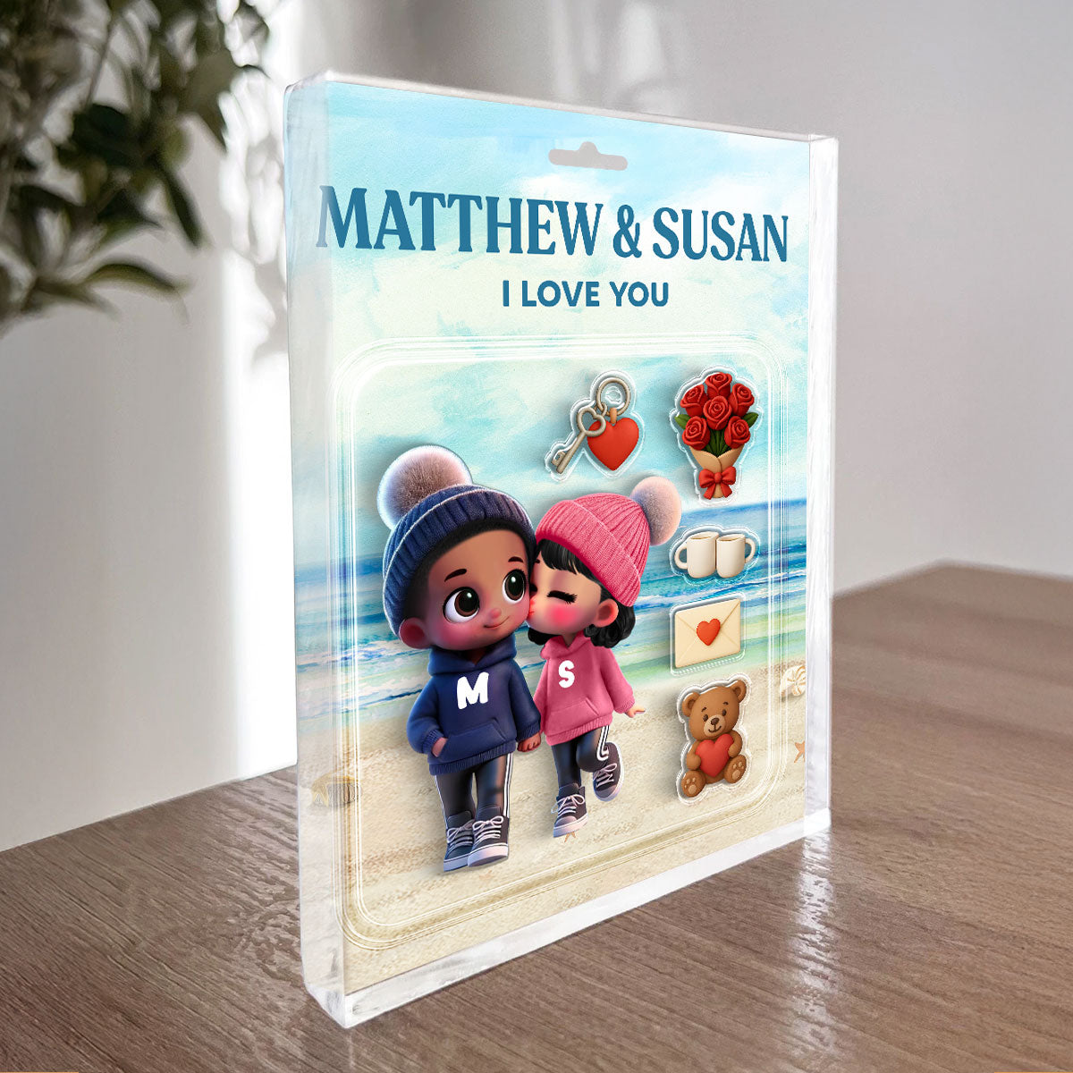 3D Effect Cute Cartoon Couple Custom Figure Personalized Acrylic Block Plaque