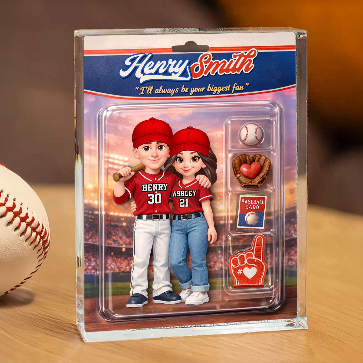 Sport Couple I'll Always Be Your Biggest Fan Custom Action Figure - Personalized Acrylic Block Plaque - Sentimental Gift for Him