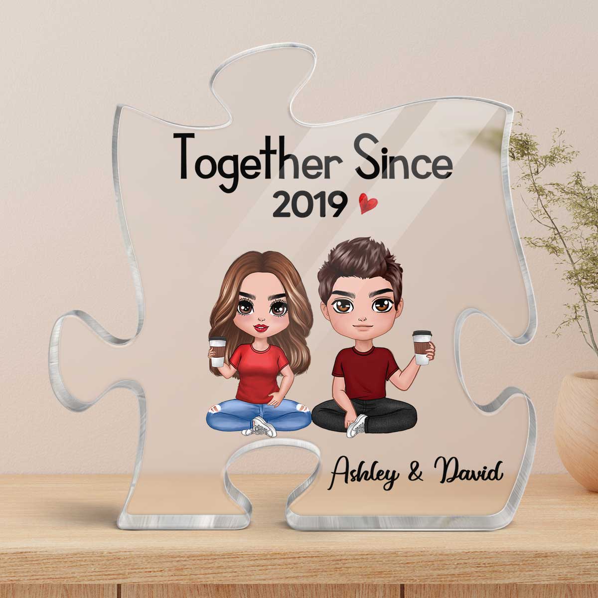 Doll Couple Sitting Gift For Him Gift For Her Personalized Puzzle Acrylic Plaque