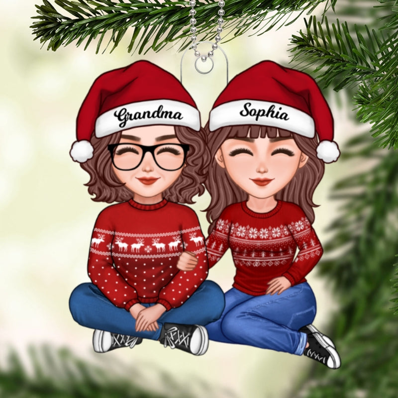 Cute Grandma Sitting With Teenage Granddaughter Grandson Christmas Gift Personalized Acrylic Ornament