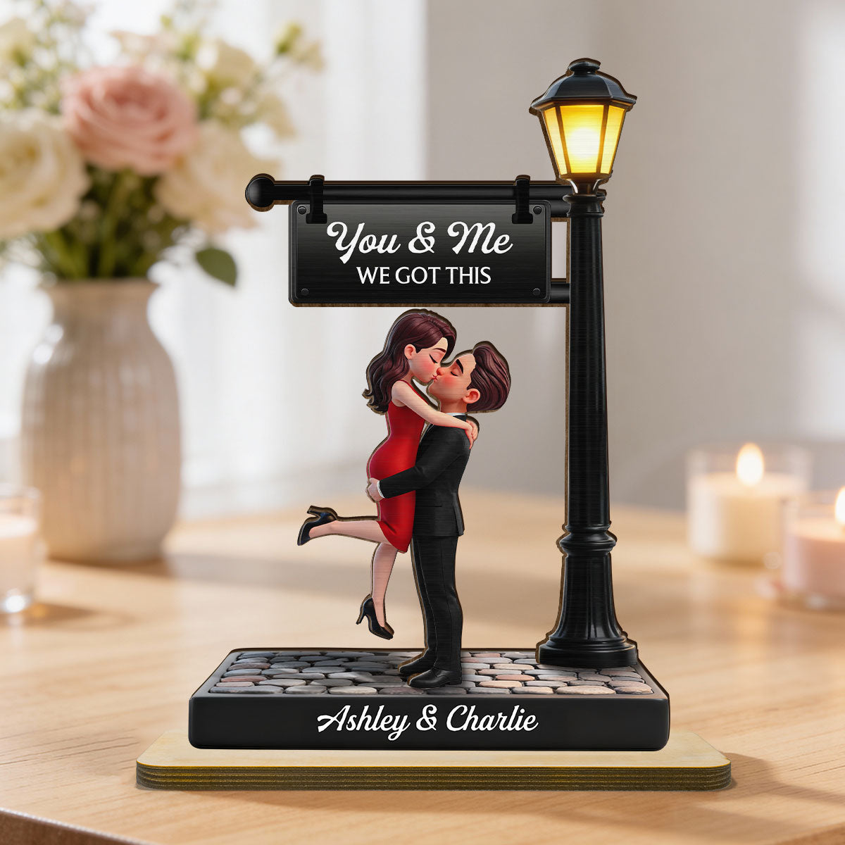 Timeless Love Under The Light - Personalized 2-Layered Wooden Plaque - Heartfelt Anniversary Gift, Wedding Gift For Couple, Custom Date Gift for Mom & Her, Unique Mother’s Day, Anniversary or Birthday Keepsake