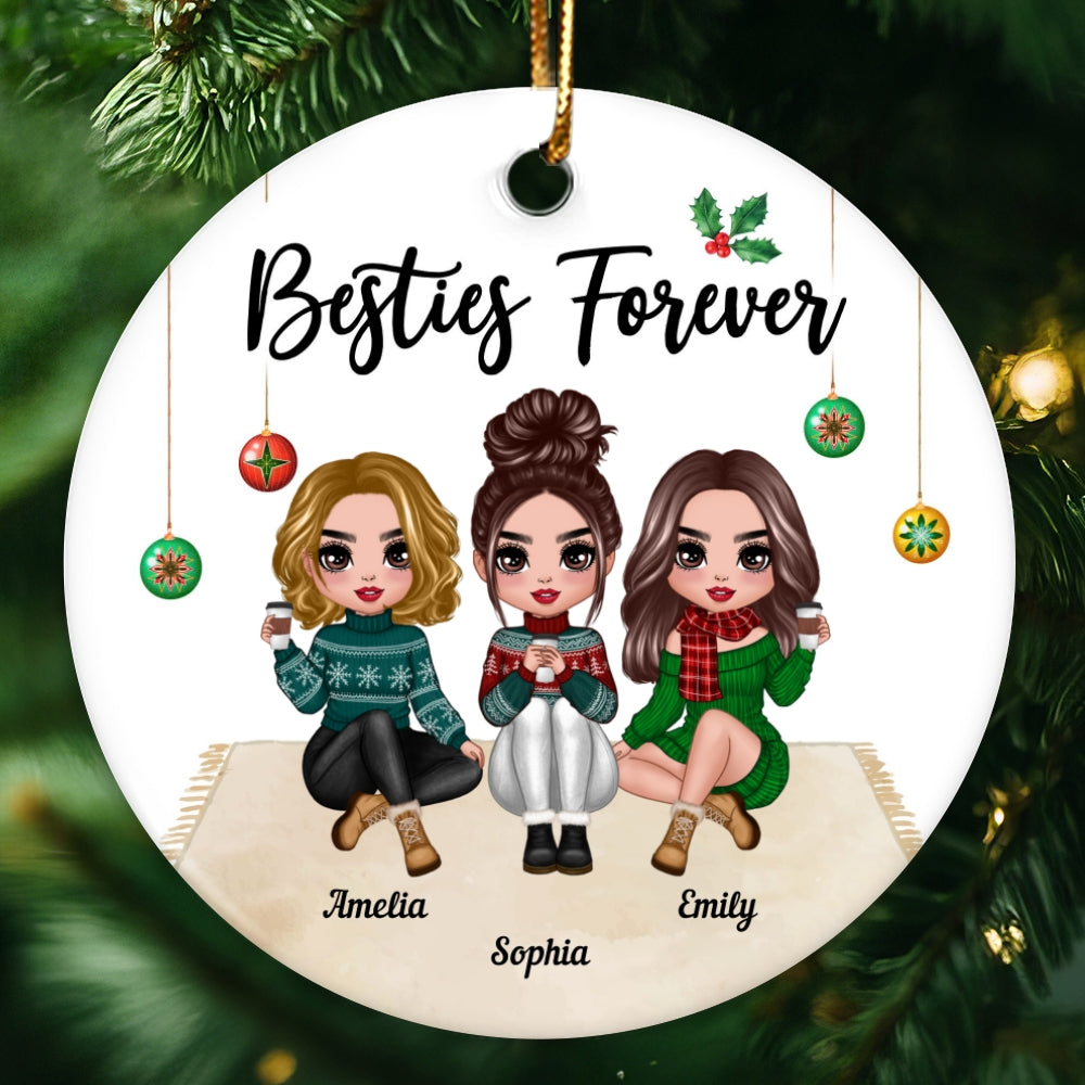 Doll Girls Best Friends Sisters Green Personalized Circle Ornament