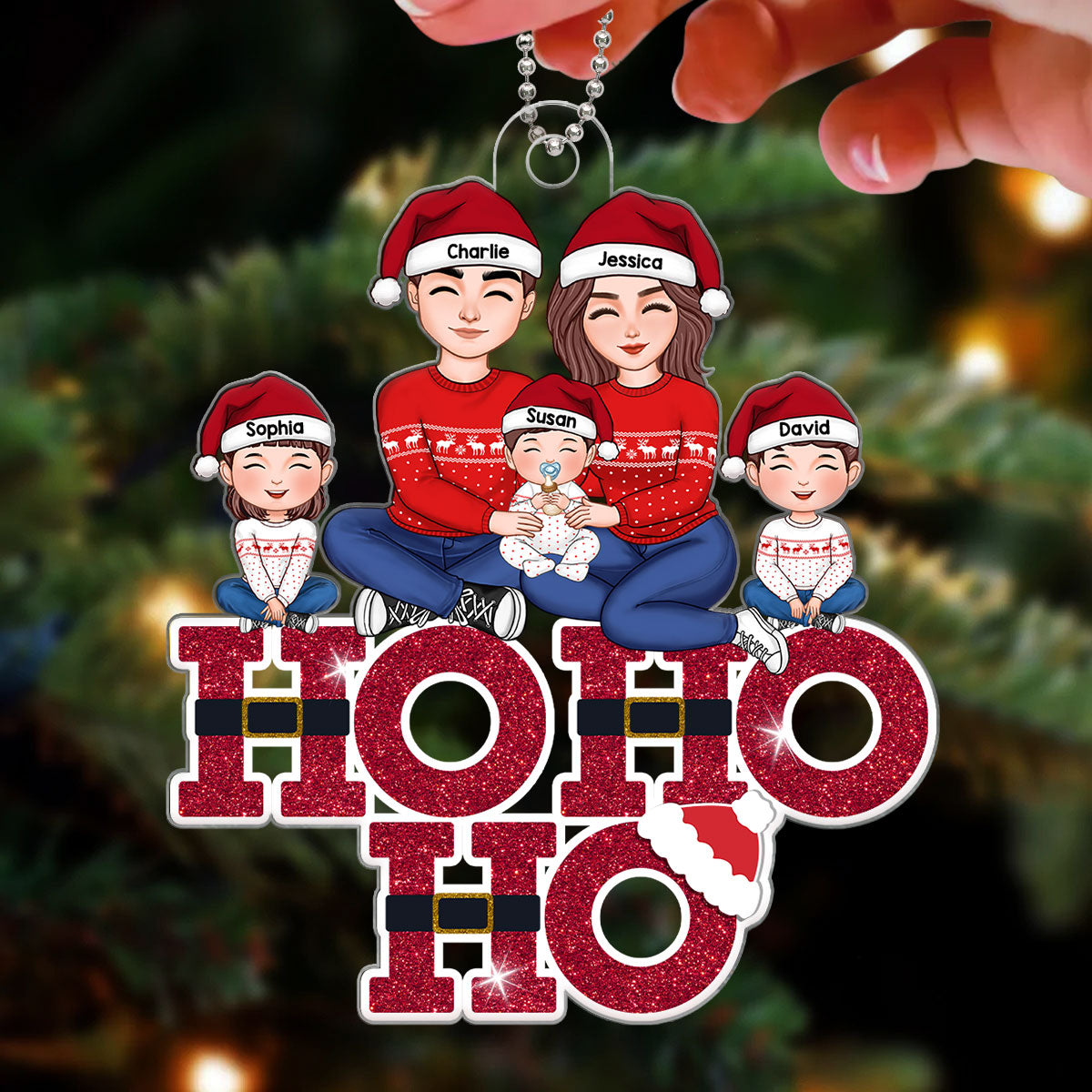 Ho Ho Ho Family Christmas Gift Personalized Acrylic Ornament