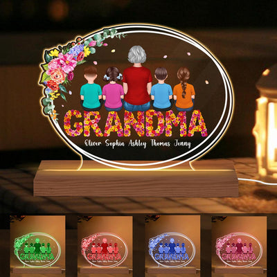 Floral Sitting Grandma With Grandchildren Personalized Custom Shape LED Night Light