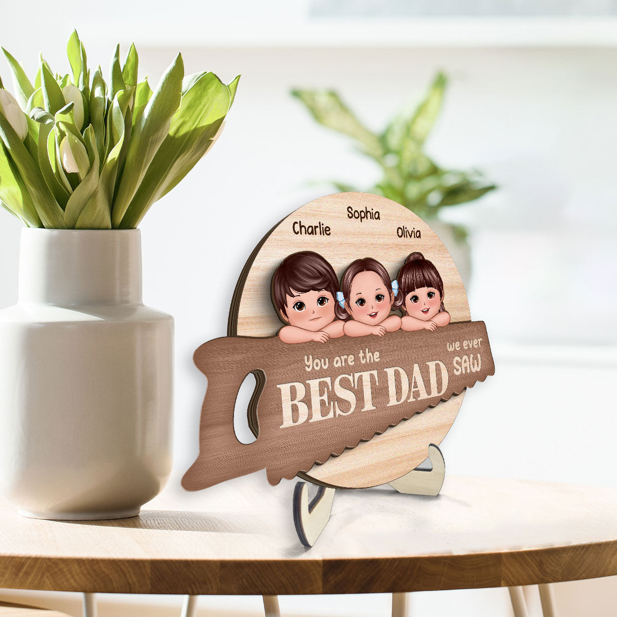 Best Dad Grandpa We Ever Saw Cute Doll Kids Personalized 2-Layer Wooden Plaque