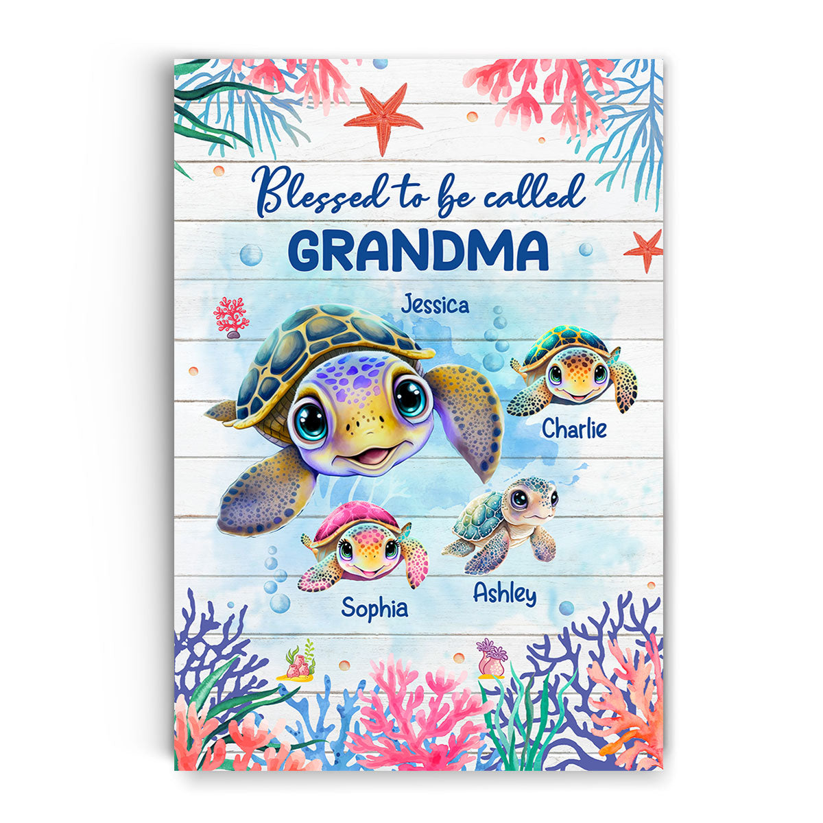 Grandma Mom Turtle Personalized Poster, Gift