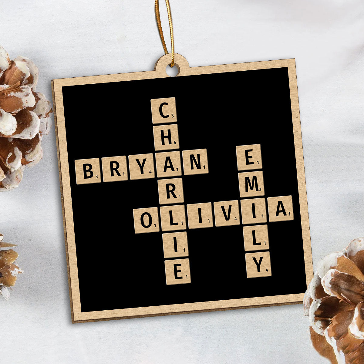 Family Crossword Puzzle Art Photo Inserted Personalized Double Sided Wooden Ornament