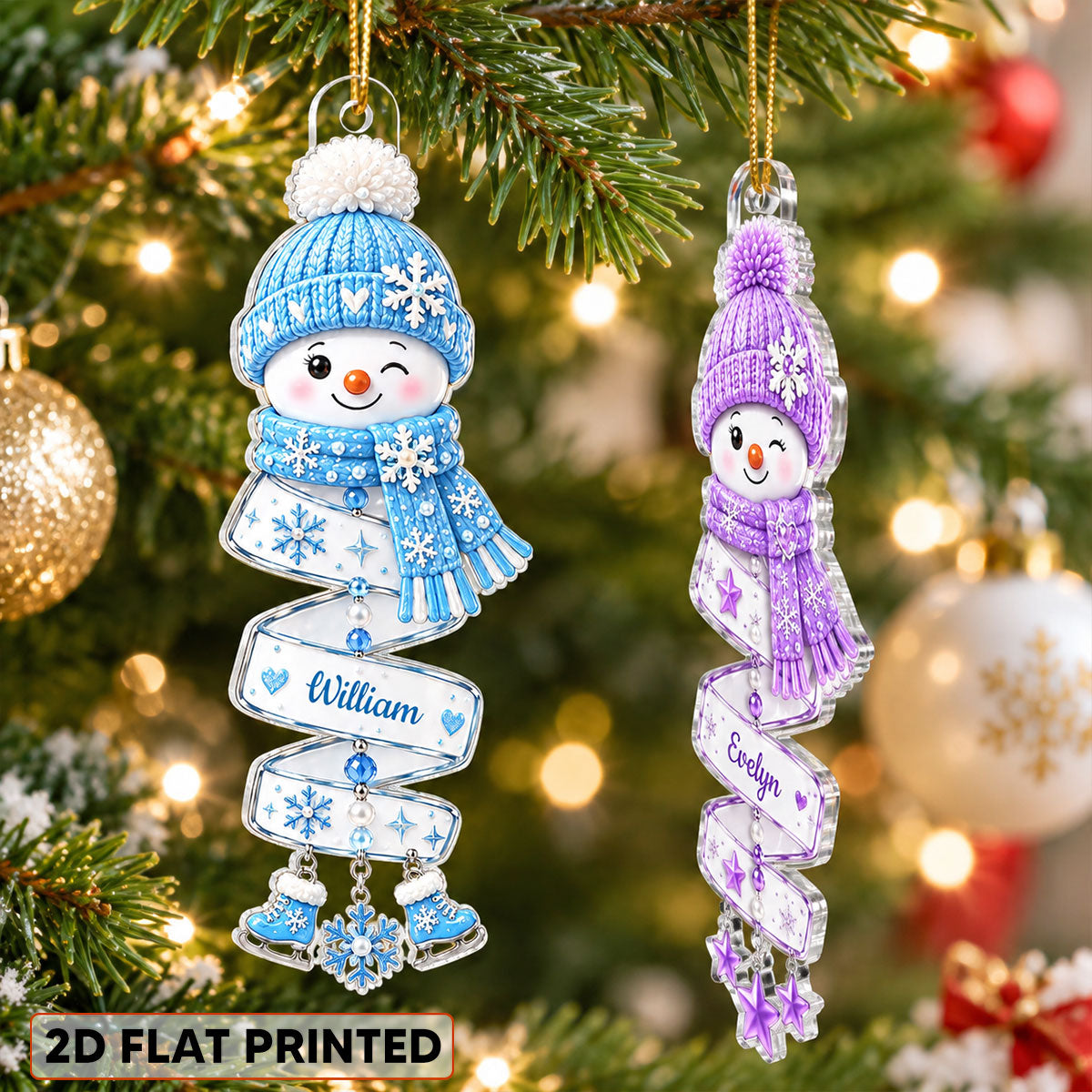 Christmas Snowman Spiral Style Custom Kids Names, Family Member Names - Personalized Acrylic Ornament - Christmas Gift For Kids, Family