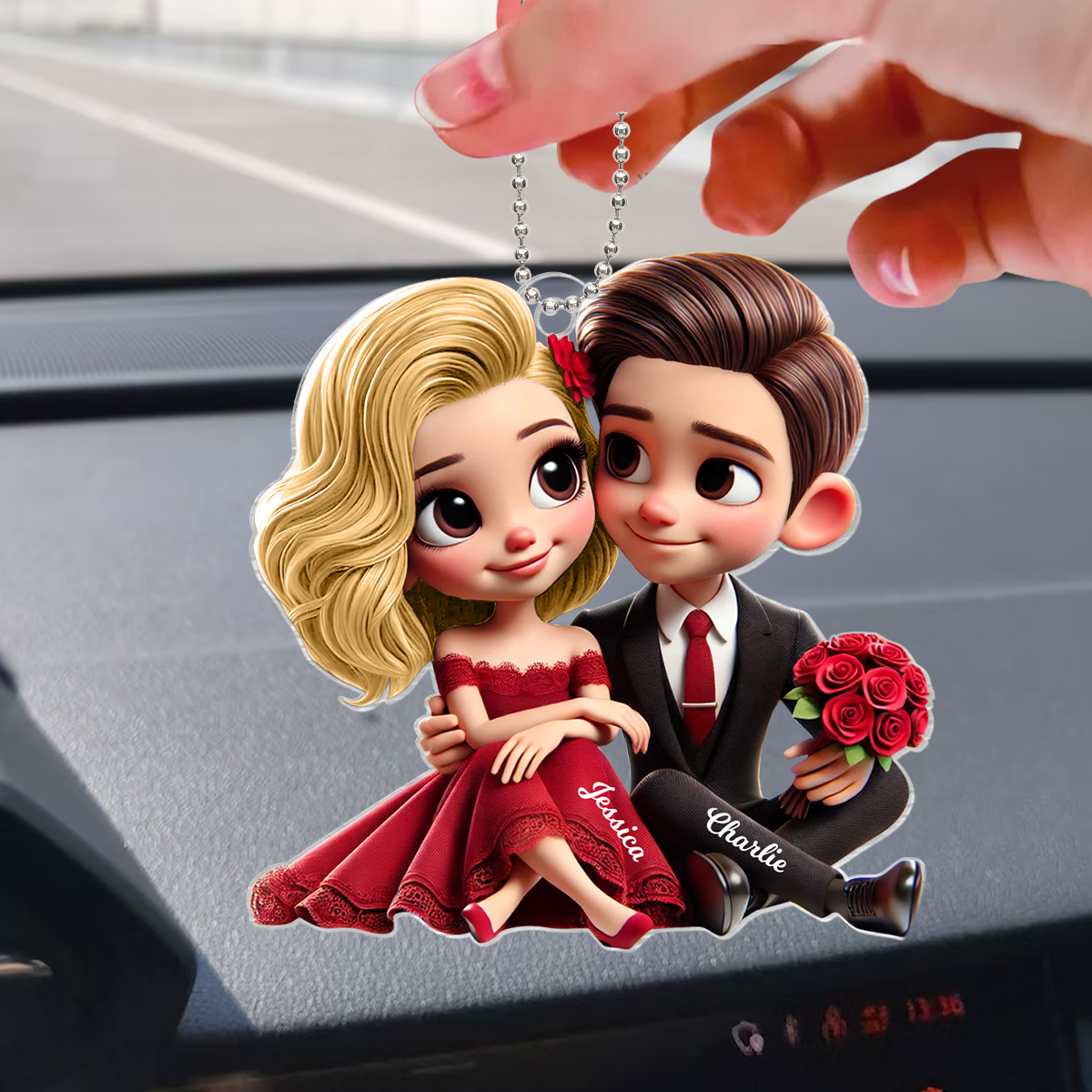 Romantic Elegant  Couple Personalized Acrylic Car Hanger, Anniversary Gift for him, Gift for her