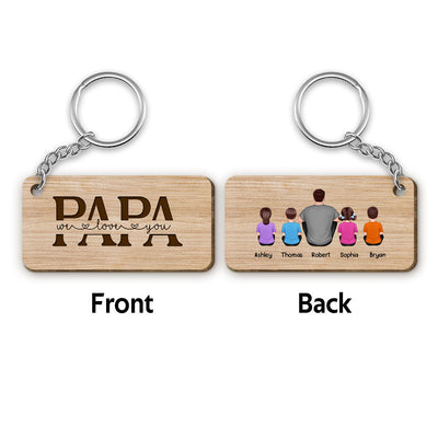Best Papa Ever Back View Man Kids Dog Cat Personalized Wooden Keychain