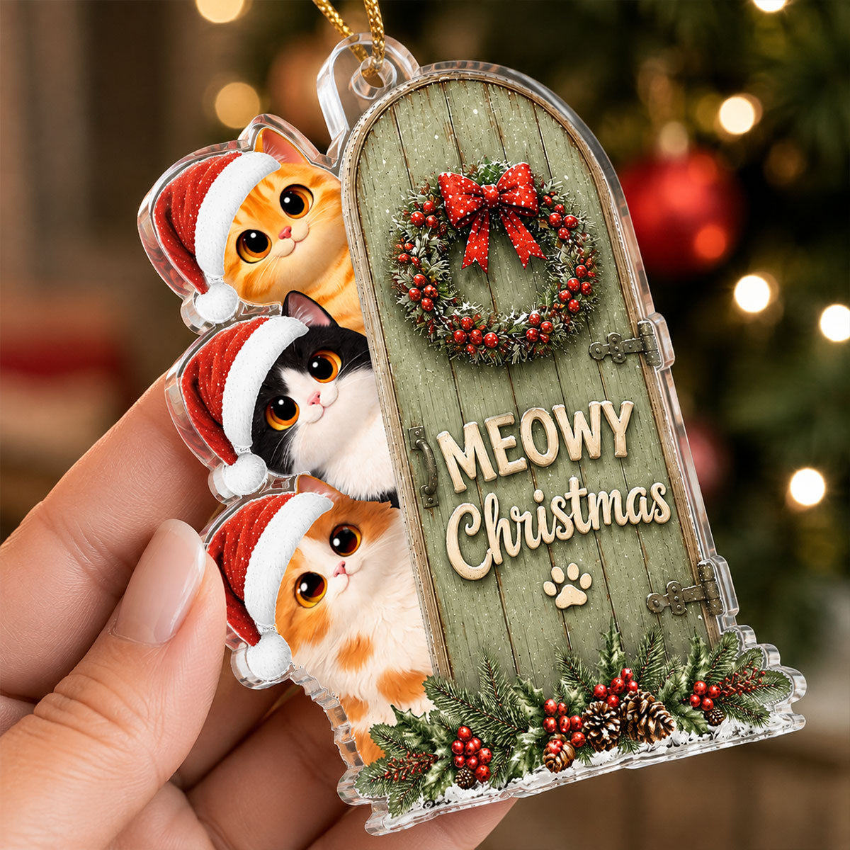 Meowy Christmas Cute Cats Peeking - Personalized Acrylic Ornament - Christmas Gift for Cat Lovers, Farmhouse Decor