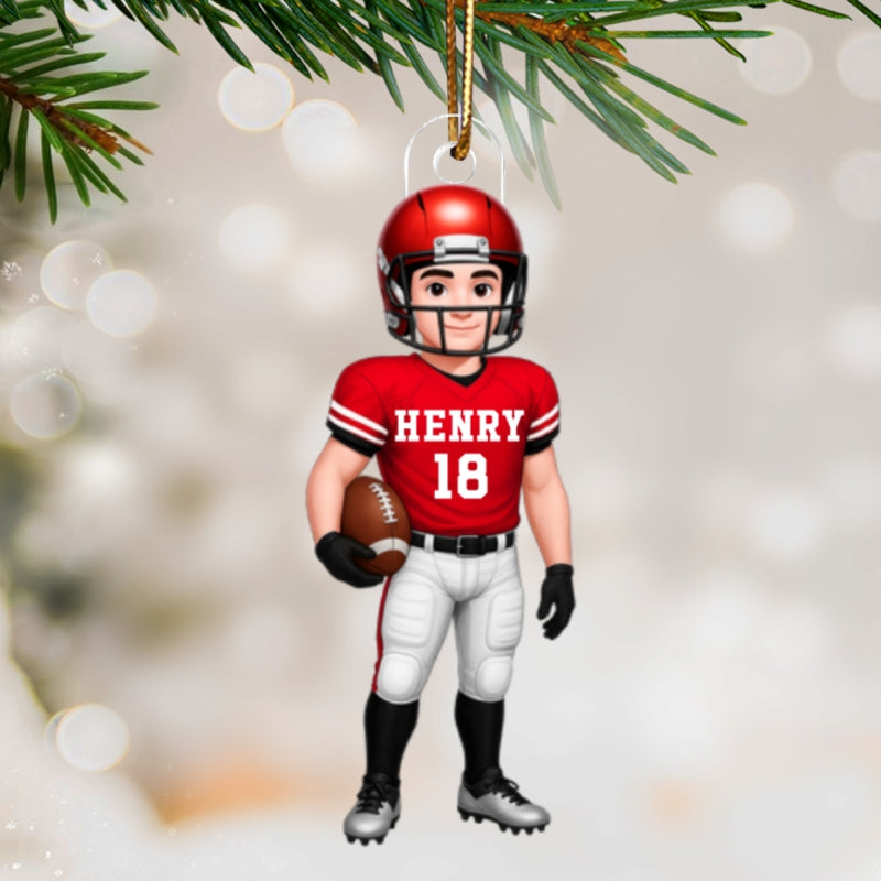 Football Boy 3D Effect - Personalized Acrylic Ornament - Christmas Gift For Teen Boy, Son, Grandson