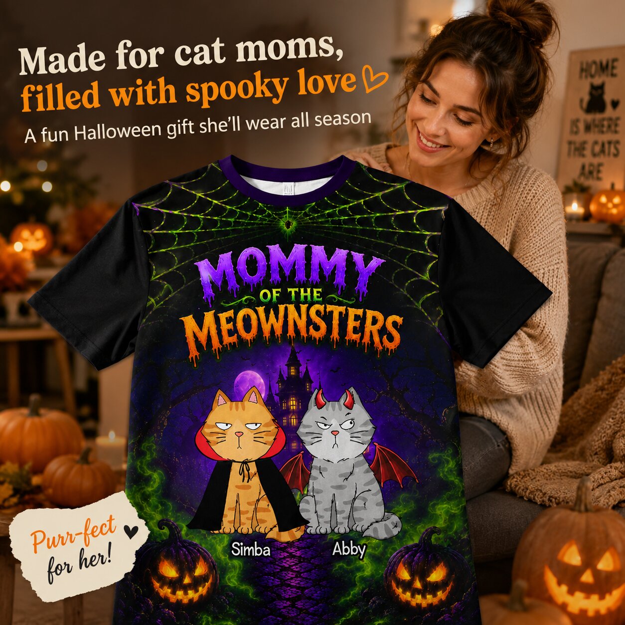 Spooky Cat Mom - Personalized Shirt - Halloween Gift For Cat Moms, Wife