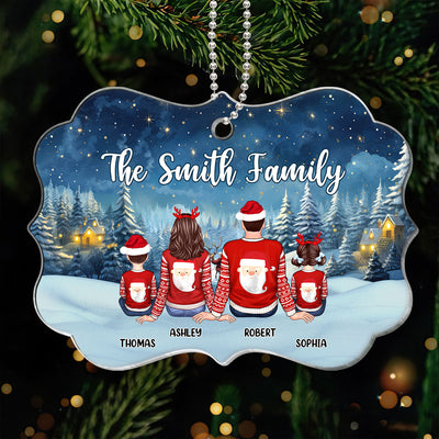Christmas Night Landscape Family Sitting Back View Personalized Acrylic Ornament
