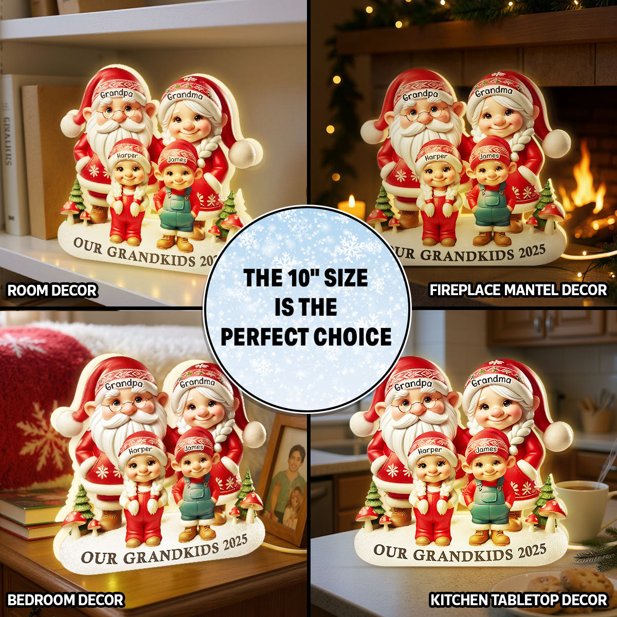 3D Effect Christmas Gnome Grandma Grandpa And Grandkids - Personalized Light Box - Heartwarming Christmas Gift For Grandma