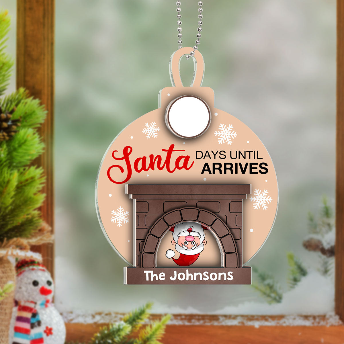 Days Until Santa Arrives Christmas Fireplace Countdown Personalized 2-Layer Acrylic Ornament