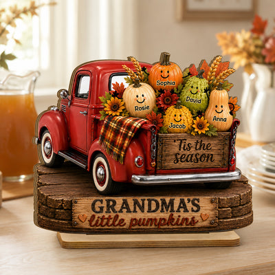 Grandma's Little Pumpkins Pickup Truck - Personalized 2-Layered Wooden Plaque - Cozy Fall Decor for Grandma