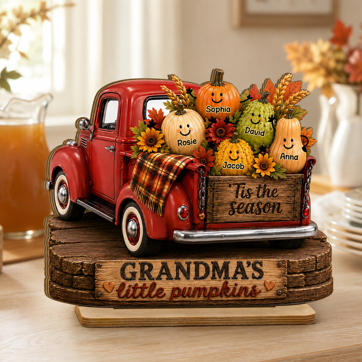 Grandma's Little Pumpkins Pickup Truck - Personalized 2-Layered Wooden Plaque - Cozy Fall Decor for Grandma