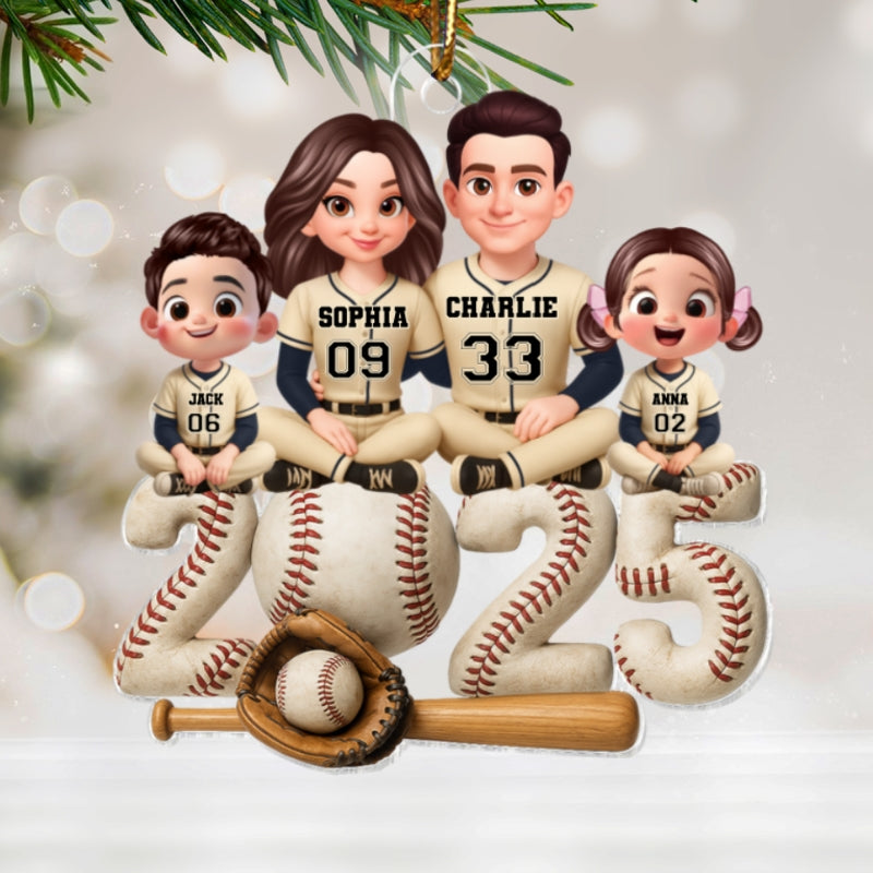 3D Effect Christmas Baseball Team Family - Personalized Acrylic Ornament