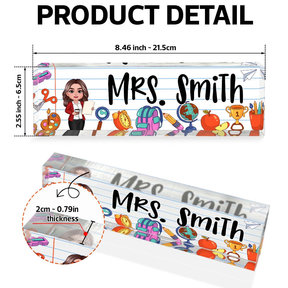 Beautiful Teacher School Things Personalized Acrylic Desk Name Plate, Gift For Teacher, Office Decor