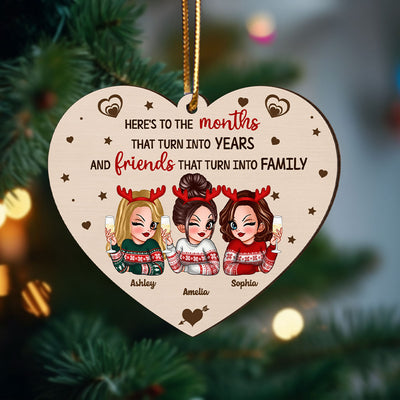 Friends That Turn Into Family Personalized Wooden Ornament, Christmas Gift For Best Friends