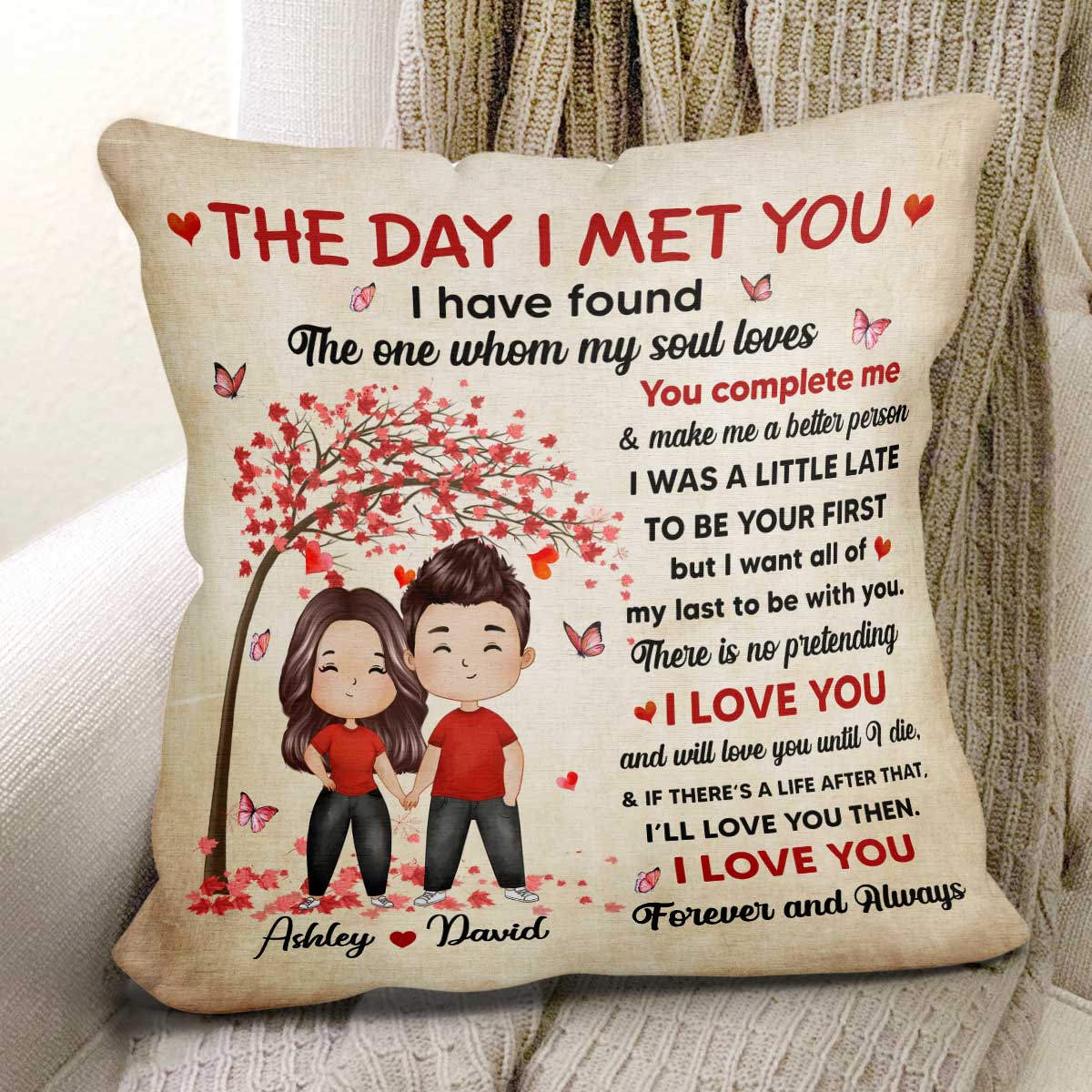 I Met You Watercolor Couple Gift For Him For Her Personalized Pillow