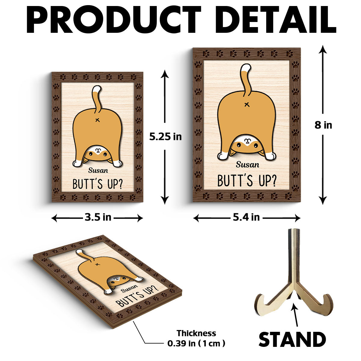 Funny Cat Butt Personalized 2-layer Wooden Plaque