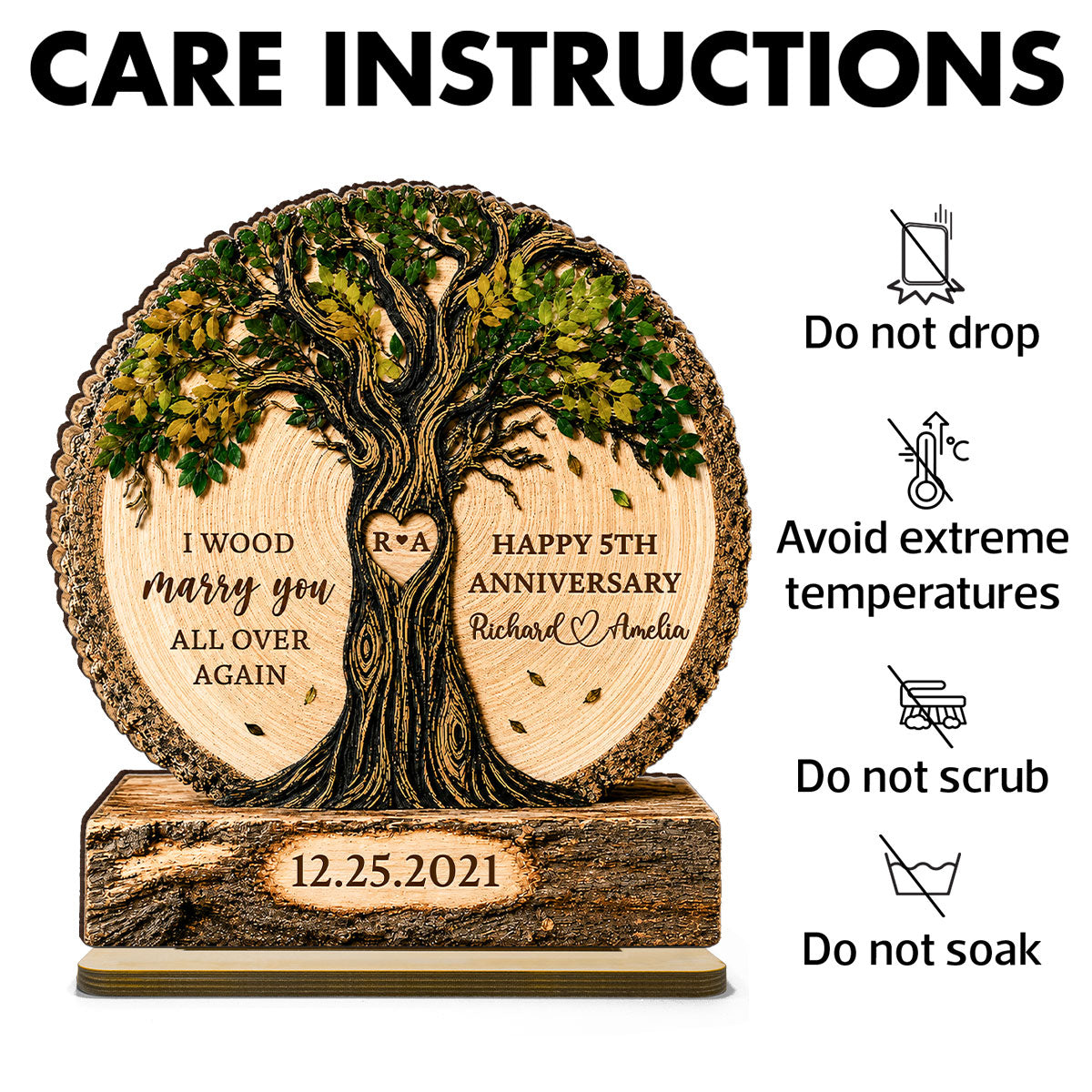 Couple Tree I Wood Marry You - Personalized 2-Layered Wooden Plaque - Gift For Couple