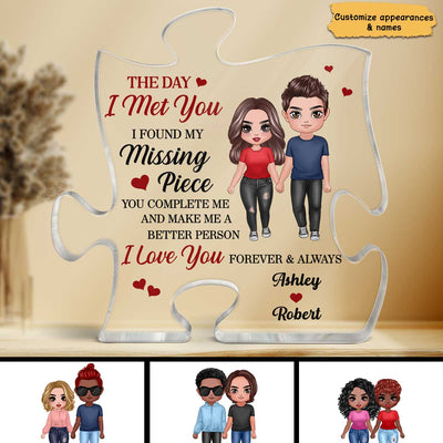 Doll Couple Found My Missing Piece Anniversary Gift For Him For Her Personalized Puzzle Acrylic Plaque
