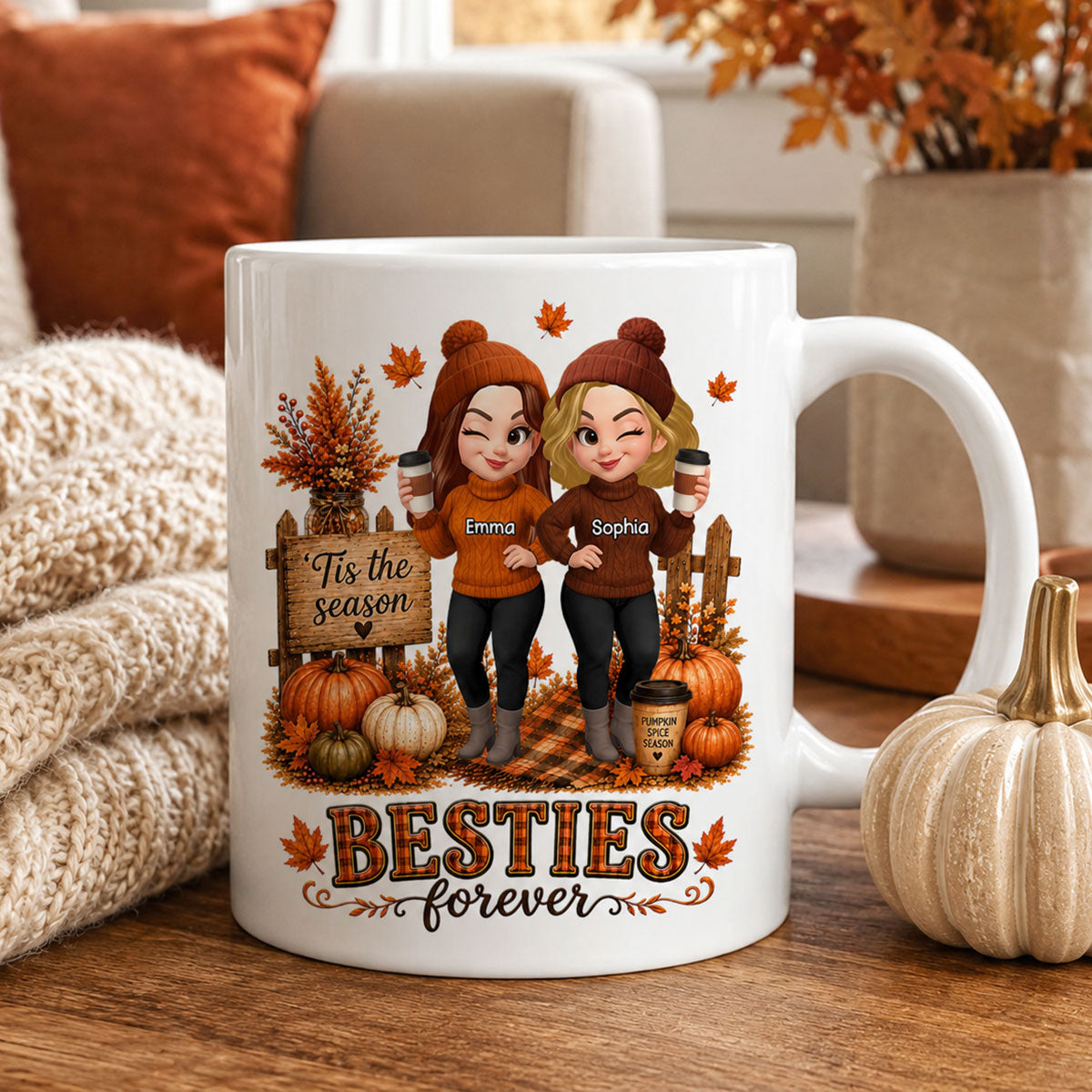 Fall Season Besties Forever - Personalized Mug - Fall Gift for Best Friends