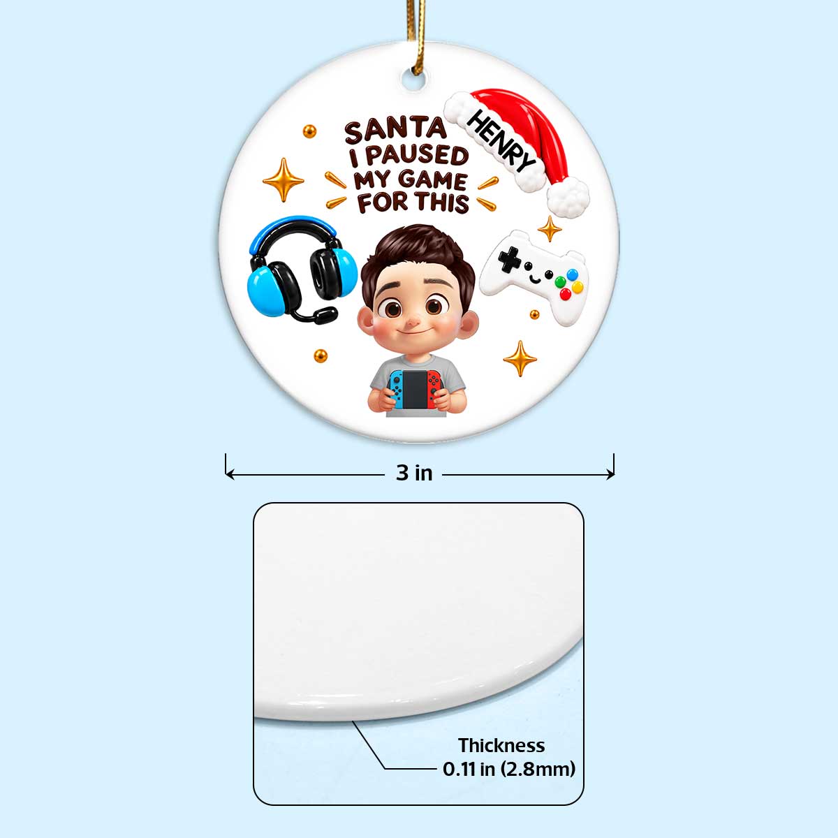 Gamer Christmas - Personalized Ceramic Ornament - Christmas Gift For Boy, Girl, Grandkids