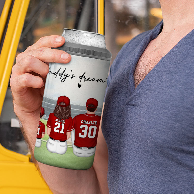 Daddy's Team Baseball Family Sitting Personalized 4 In 1 Can Cooler, Father's Day Gift For Dad, Grandpa, Husband