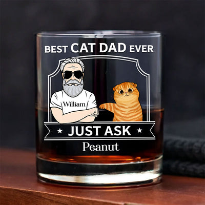 Best Cat Dad With Fluffy Cat Fist Bump Personalized Wine Glass, Father's Day Gift for Cat Dads