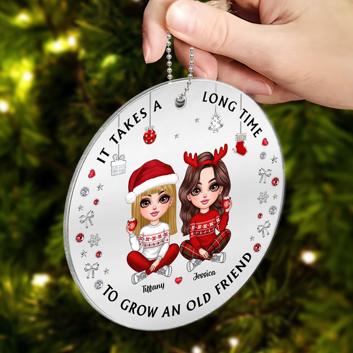 Pretty Besties Sisters Christmas Decoration Metal Patterned Personalized Acrylic Ornament