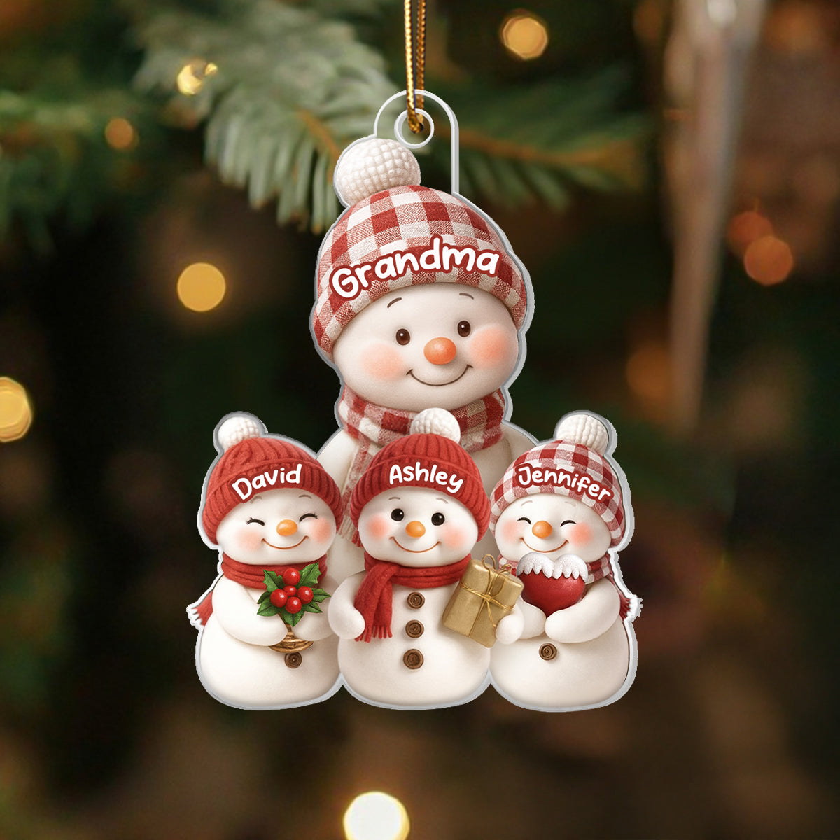 Snowman Grandma and Grandkids Together - Personalized Acrylic Ornament - Heartfelt Christmas Gift for Grandma, Grandkids