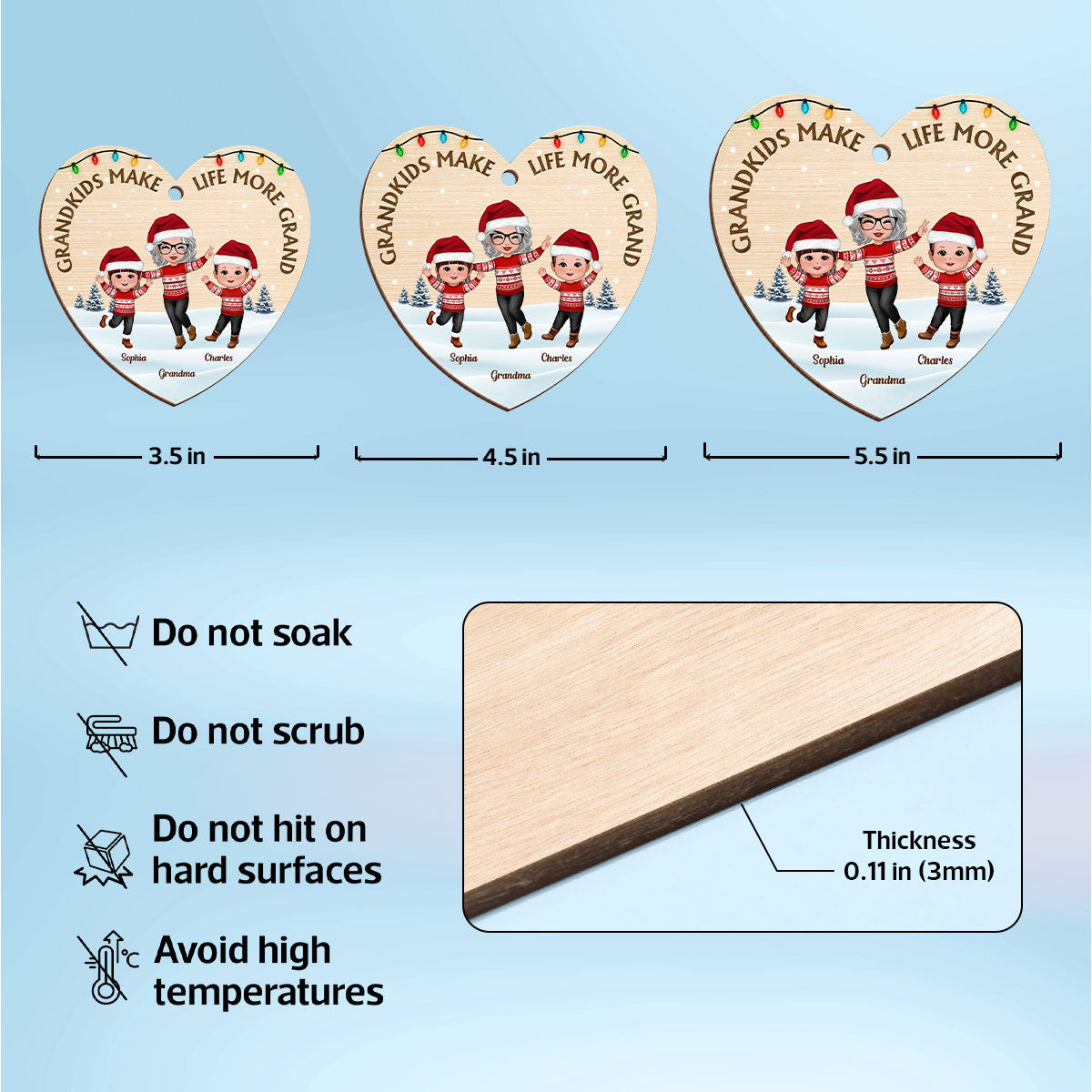 Grandkids Make Life More Grand Happy Grandma Grandkids Personalized Wooden Ornament, Christmas Gift for Grandma, Grandkids