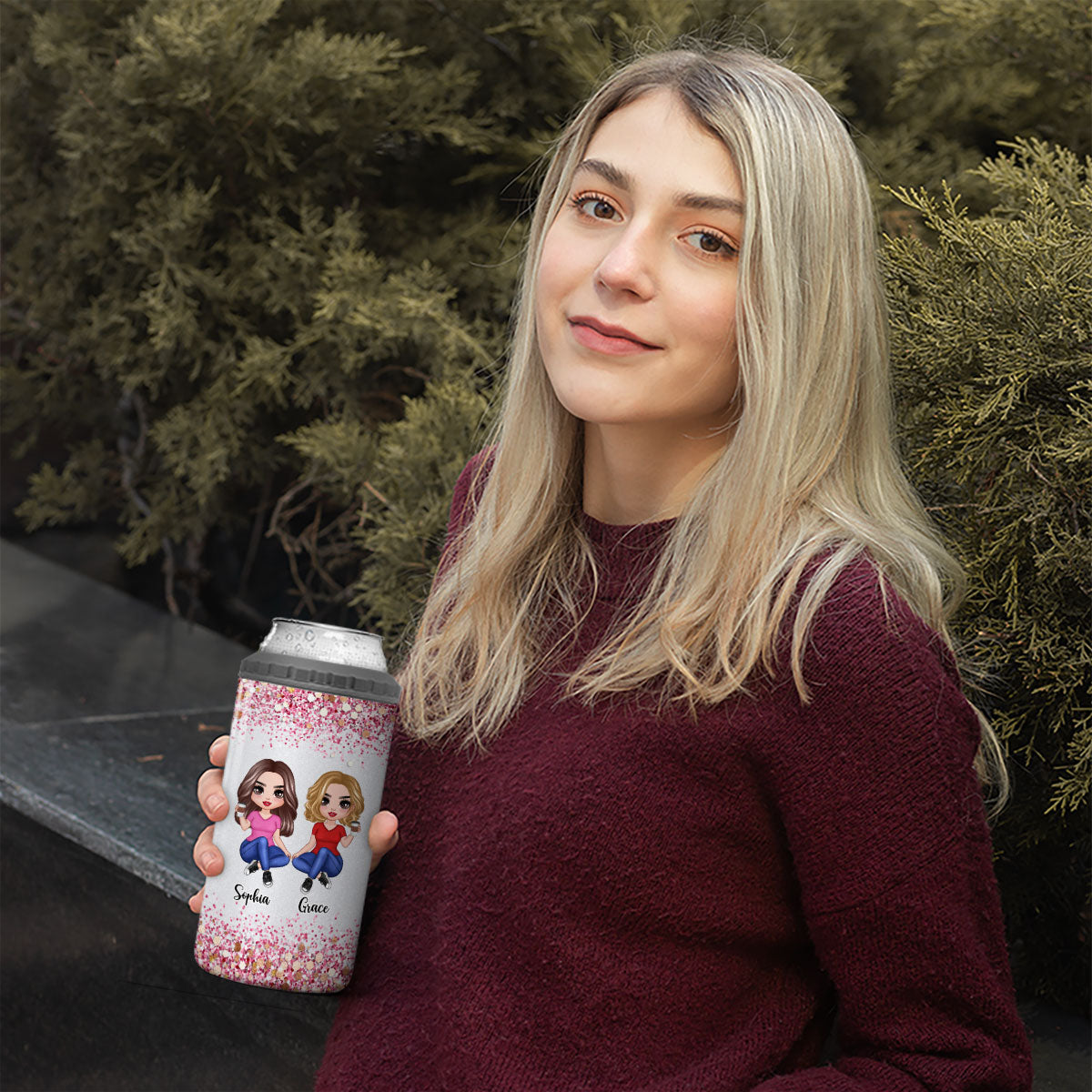 Sparkling Doll Besties Gift For Best Friends Personalized 4 In 1 Can Cooler