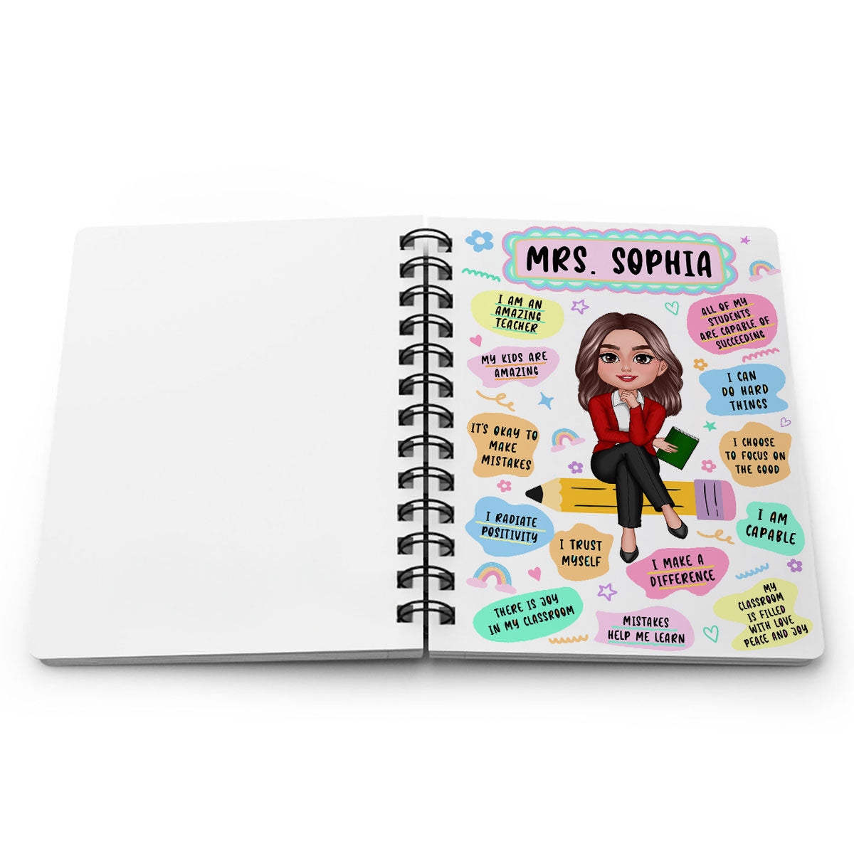 Teacher Daily Affirmation Personalized Spiral Notebook Journal, Back To School Stationery For Teacher