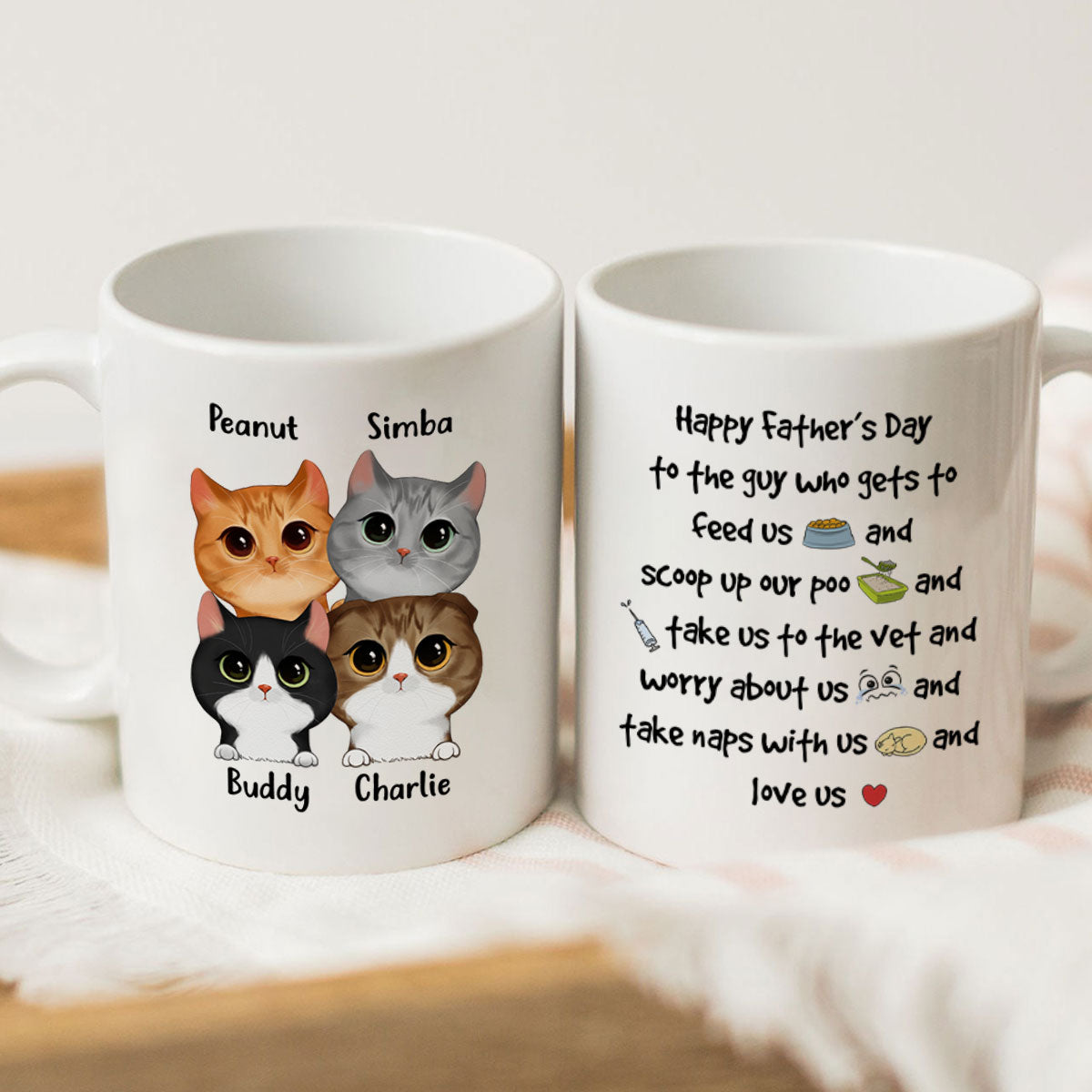 Watercolor Cute Cats Happy Father‘s Day To The Guy Gift For Cat Dad Personalized Mug