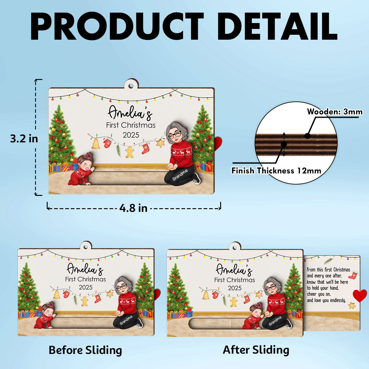 Baby First Christmas Mom Dad Grandma Grandpa - Personalized Slider Ornament