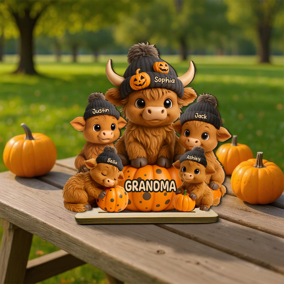 Mama Cow Personalized Standing Wooden Plaque, Cozy Fall Vibe Halloween Decor for Mom, Grandma