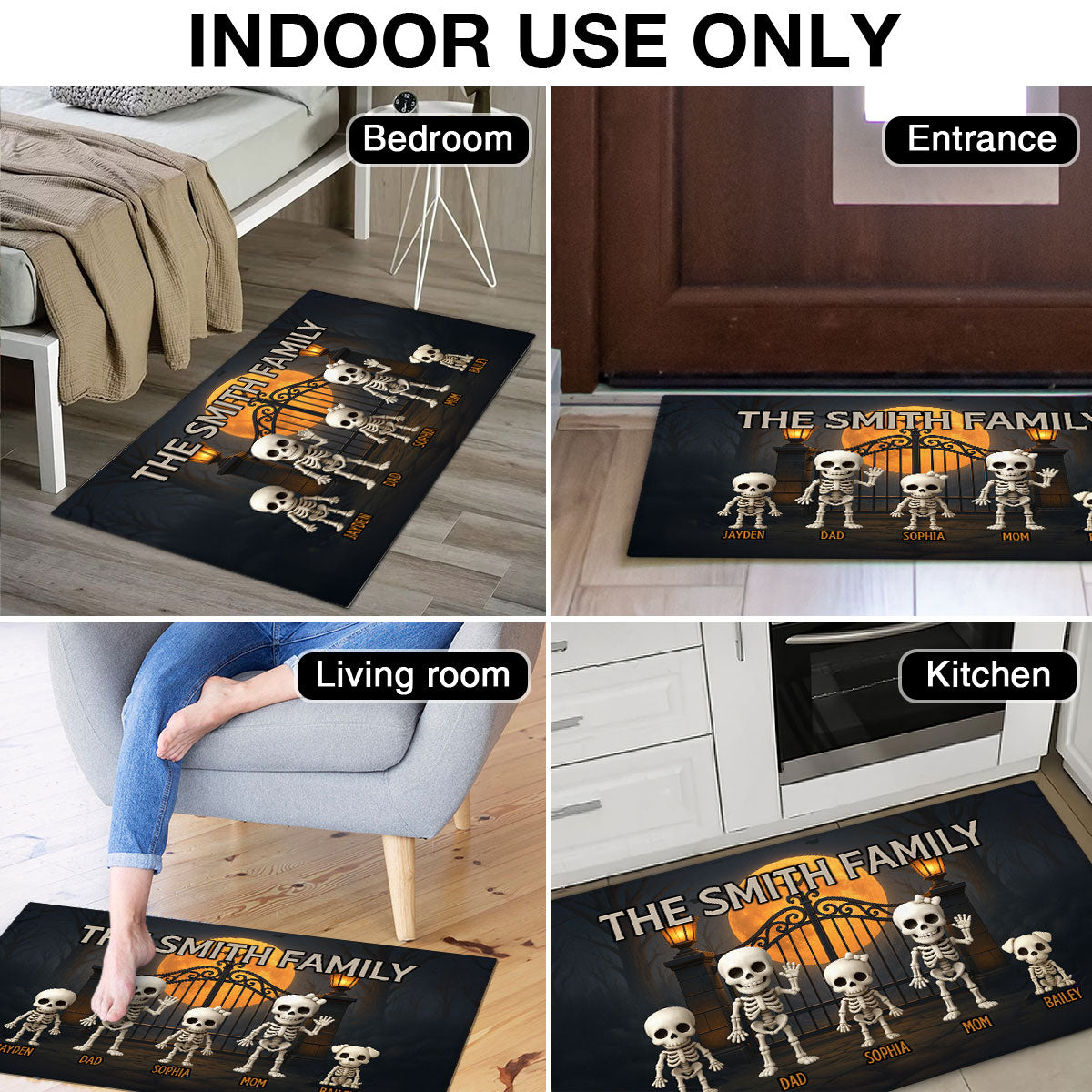 3D Effect Halloween Spooky Theme Funny Skeleton Family Personalized Doormat