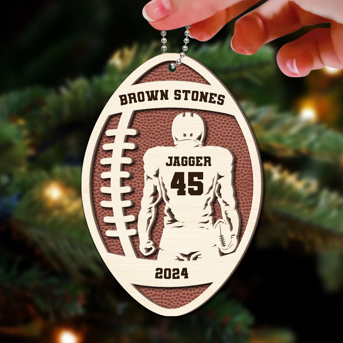 3D Football Player With Name Personalized 2-Layer Wooden Sport Ornament
