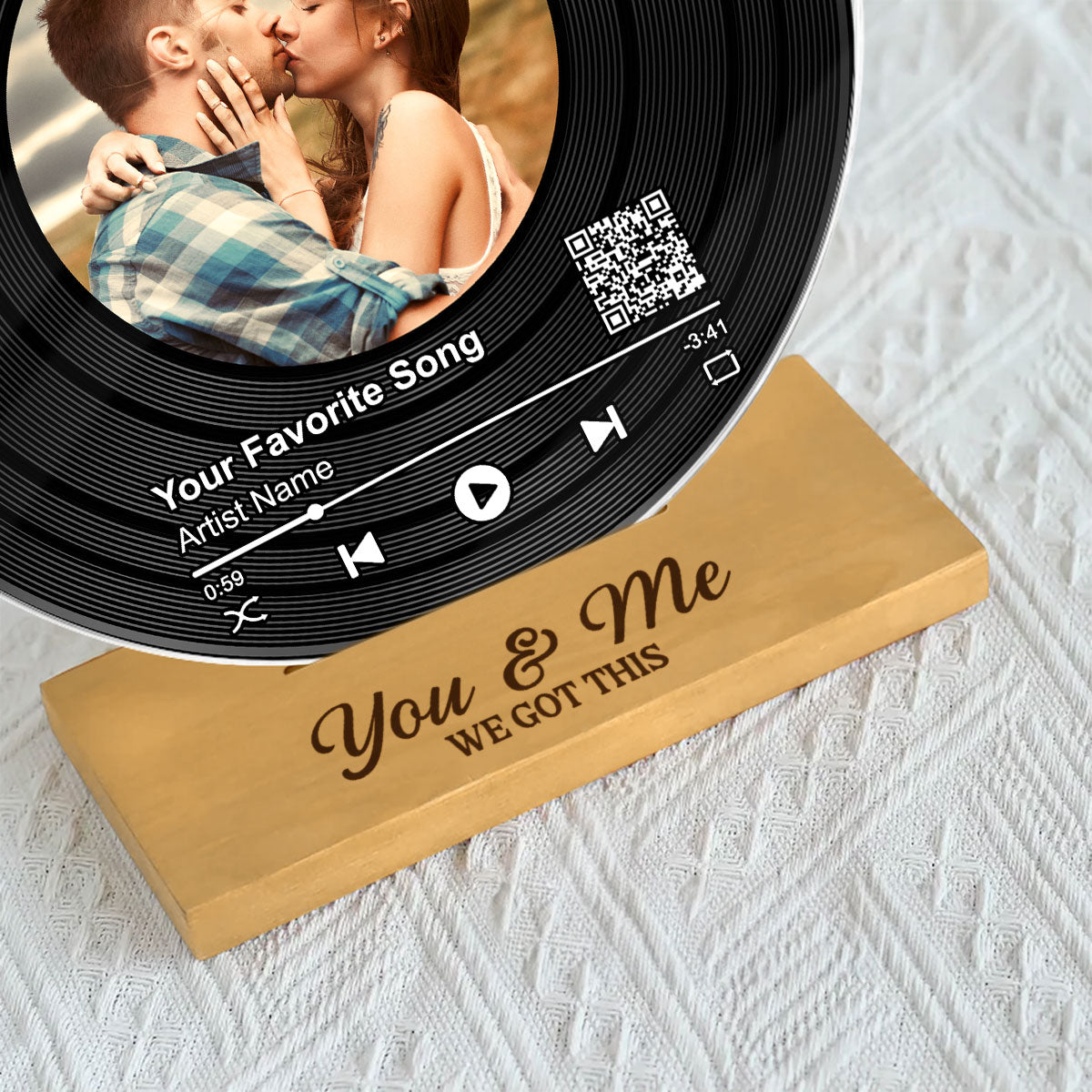 Couple Upload Photo Favorite Song Scannable QR Code Personalized Acrylic Record Plaque, Heartfelt Gift For Couple, For Him, For Her, Boyfriend, Girlfriend, Husband, Wife