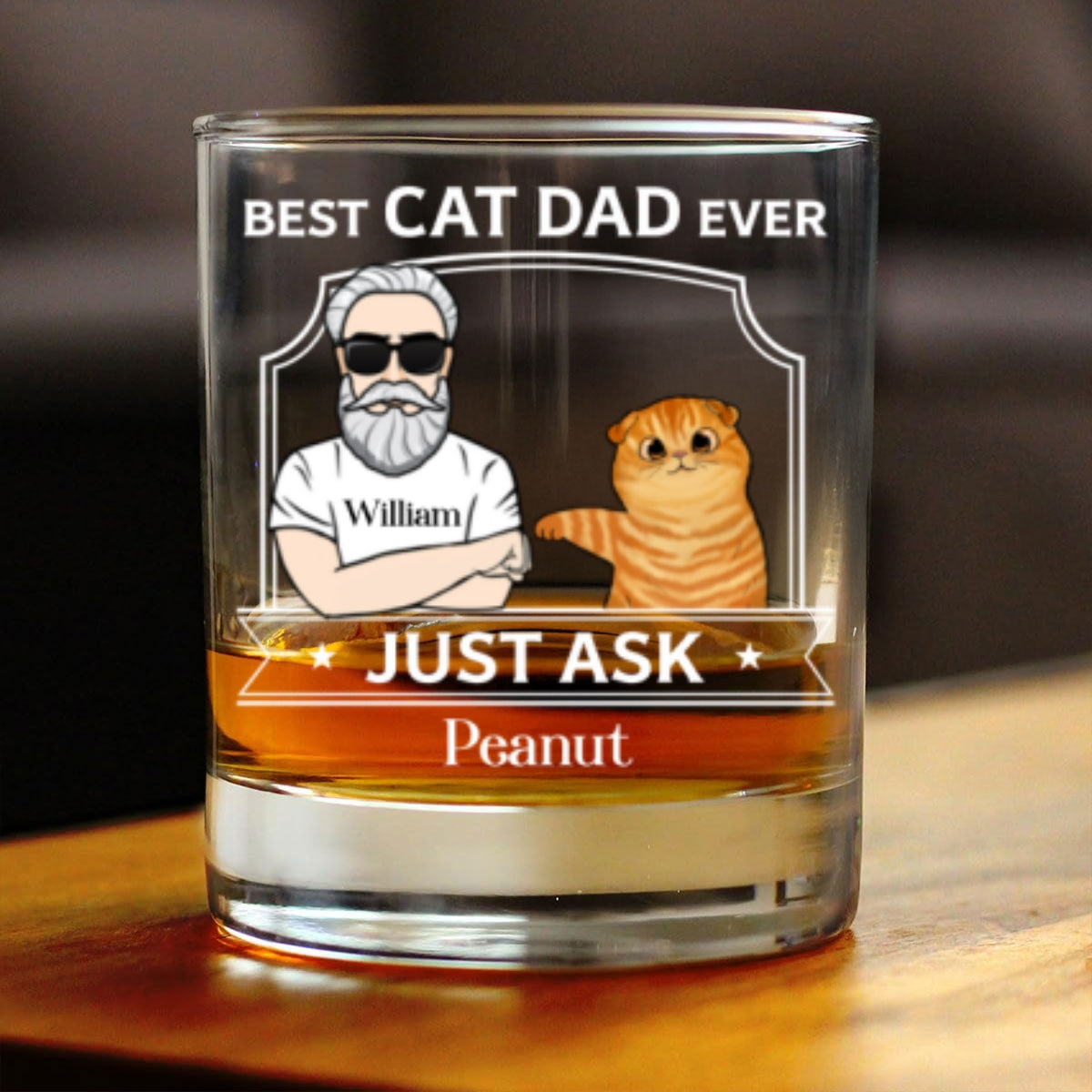 Best Cat Dad With Fluffy Cat Fist Bump Personalized Wine Glass, Father's Day Gift for Cat Dads