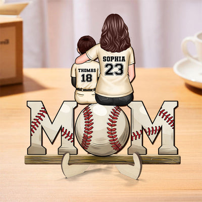 Baseball, Softball Mom And Kids Personalized 2 Layer Wooden Plaque, Gift for Mom, Gift for Wife