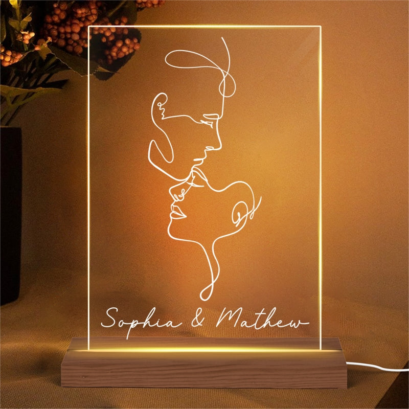 Couple Face Outline Personalized Rectangle Acrylic LED Lamp, LED Night Light, Gift For Him, Gift For Her
